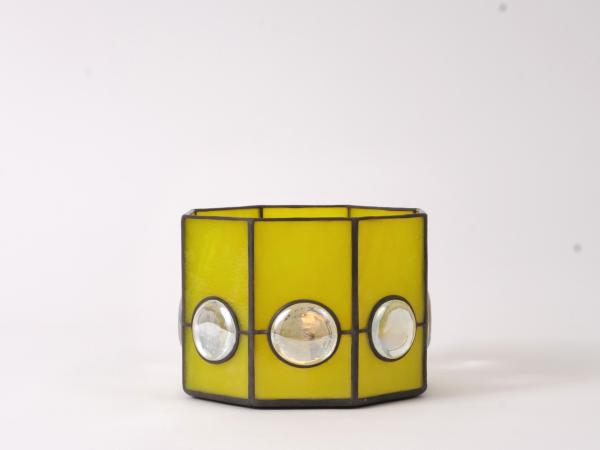 Stained Glass Candle Holder MAGANDA pergament yellow with clear nuggets 15x15x10cm