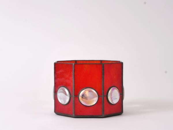 Stained Glass Candle Holder MAGANDA pergament red with clear nuggets 15x15x10cm