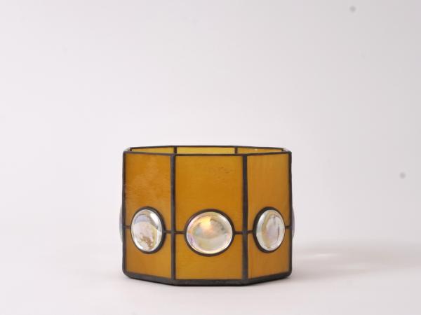Kerzenleuchter MAGANDA aus Farbglas pergament amber mit klaren Nuggets ca. 15x15x10cm